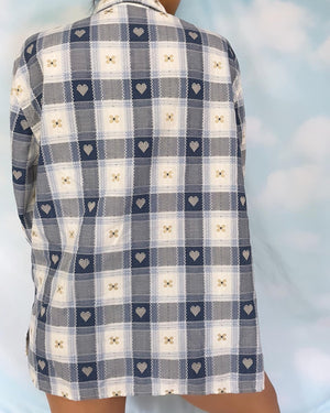 Plaid Button Up with Heart Embroidery