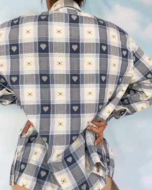 Plaid Button Up with Heart Embroidery
