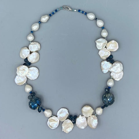 KESHI PEARL with London Blue Crystals Necklace