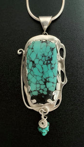 "Turquoise Marée", Sterling silver, turquoise pendant with chain